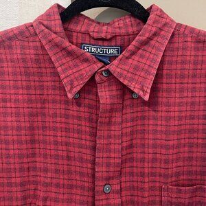 Men's Structure Red/Black Flannel Long Sleeve, Size XL